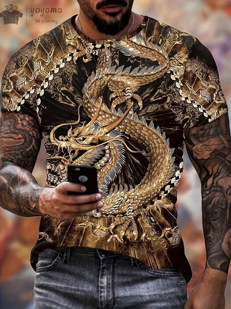 Men’s Dragon T-shirt Fashion 3d Printed Animal Pattern Short Sleeved Tops
