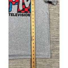 MTV T-Shirt Mens M Gray Music Television Checkered Logo Graphic Retro Tee