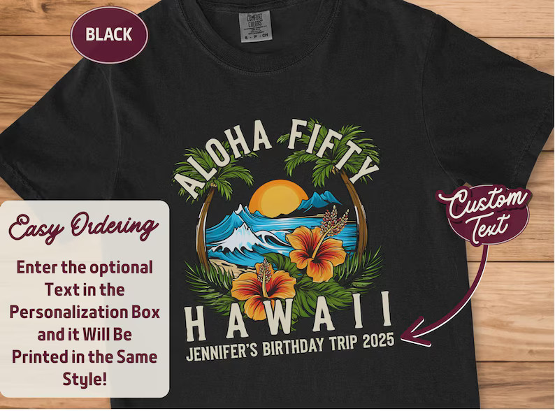Aloha Fifty Retro Beach Surf 50th Birthday Anniversary Comfort Tee