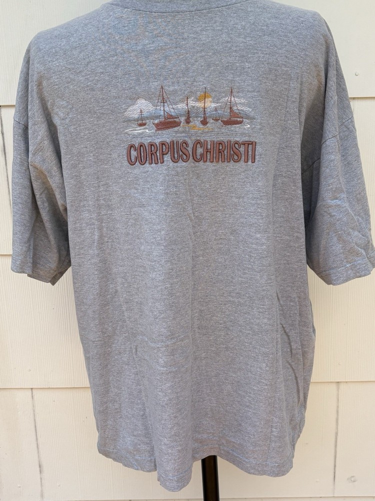 Vtg Corpus Christi TX 3-D Graphic T-Shirt Gray Souvenir Sailboat Beach XL Intex