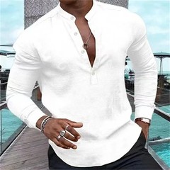 2026 Men’s Shirt Casual Shirt Long Sleeve Solid Color Half Cardigan Loose Fit.