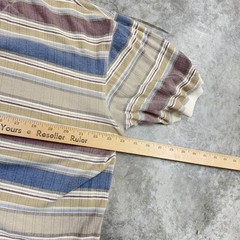Arizona Jean Co Shirt Mens Small Tan Blue Striped Henley Pocket knit preppy