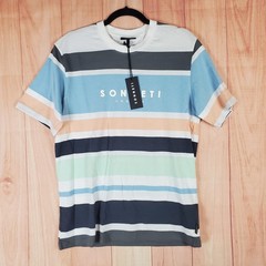 Sonneti London T Shirt Mens Medium Multicolor Striped Spellout Logo Casual Wear