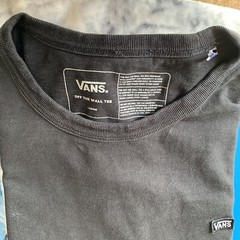 Vans Original Classic Black White Mini Spell Out Logo Thick Cotton Tshirt Tee L