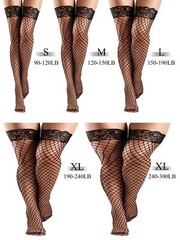 4 Pairs Fishnet Thigh High Stocking Silicone Lace Top Sheer Over Knee Stockings