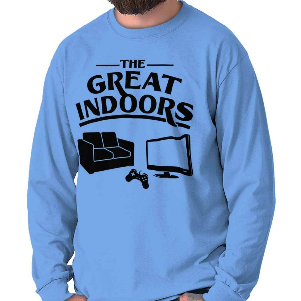 Funny Video Game The Great Indoors Introvert Mens Long Sleeve Crew Neck T Shirt
