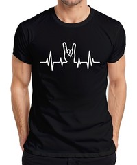 Heartbeat ECG Rock Hand Sign Metal Concert Musician Heavy Metal Men’s T-Shirt