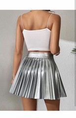 Floerns Women’s PU Leather High Waisted Pleated Skirt Faux Leather Medium Silver