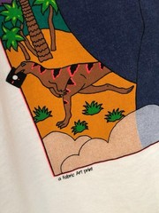 Vtg Fabric Art White Single Stitch Dinosaur T-Rex Mega Byte Nature USA Made XL