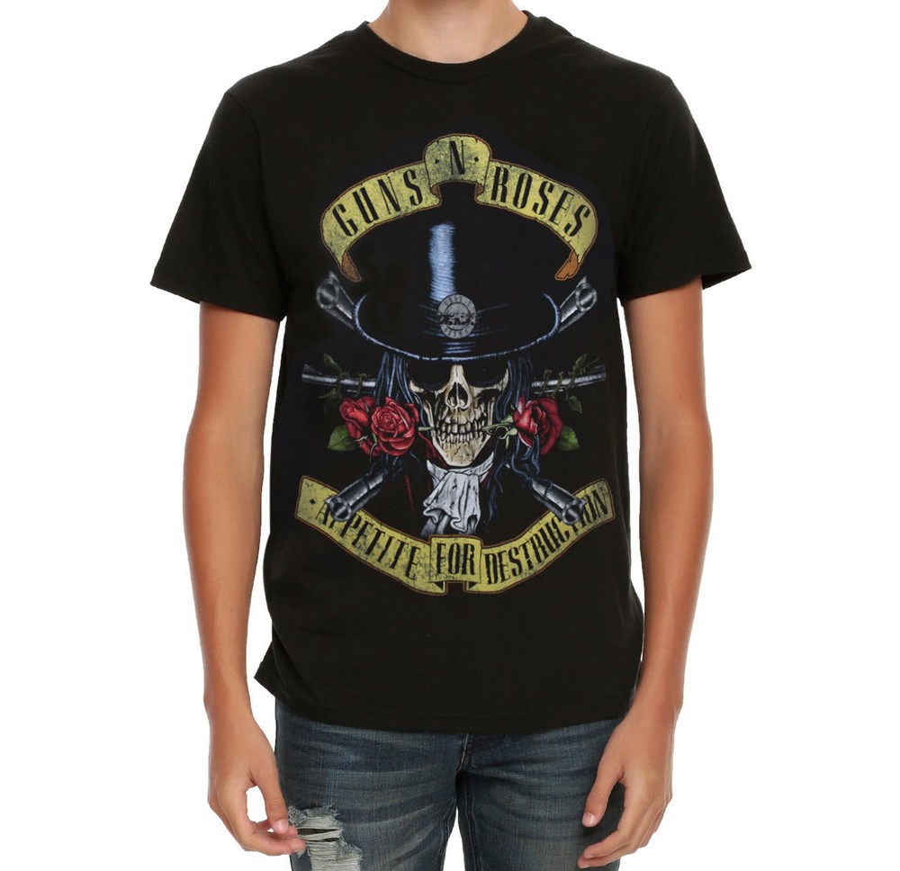 Guns N’ Roses APPETITE FOR DESTRUCTION SKULL TOP HAT T-Shirt NEW 100% Authentic