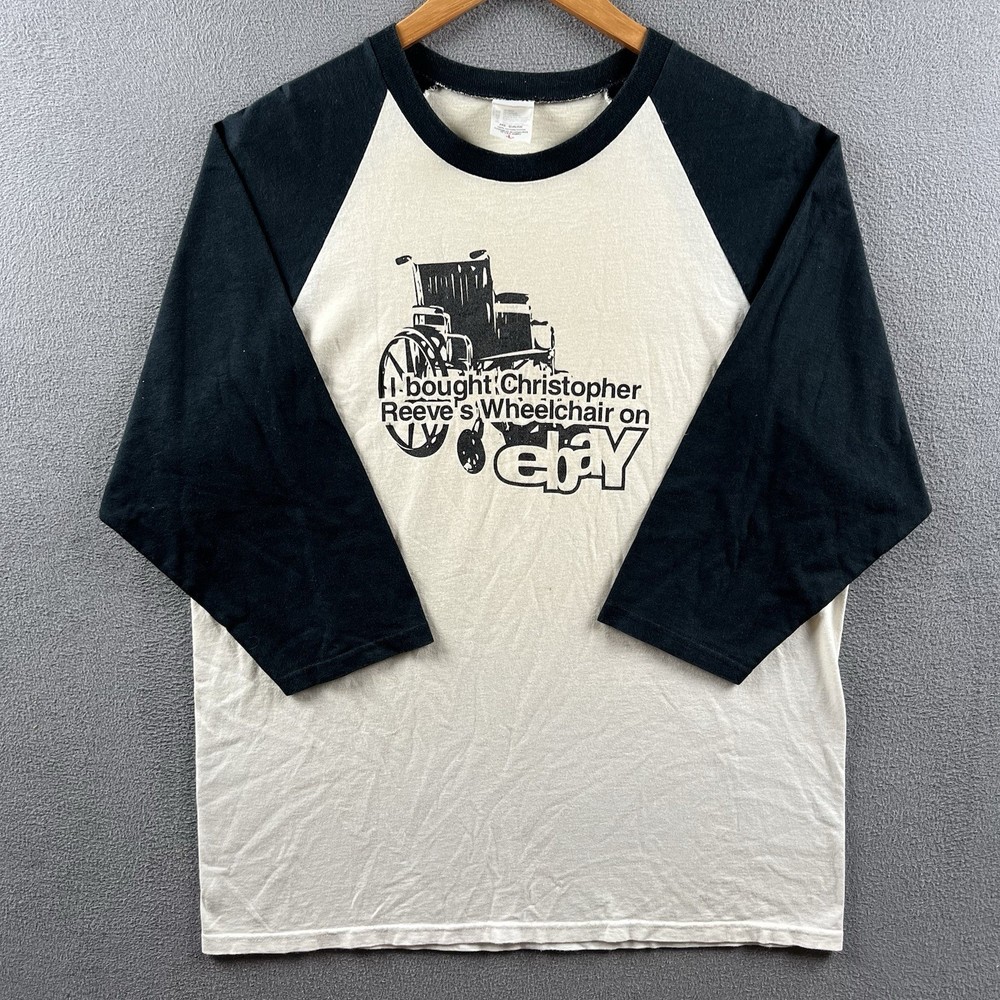 Vintage eBay Shirt Mens Large Raglan 3/4 Sleeve Baseball Christopher Reeves LOL