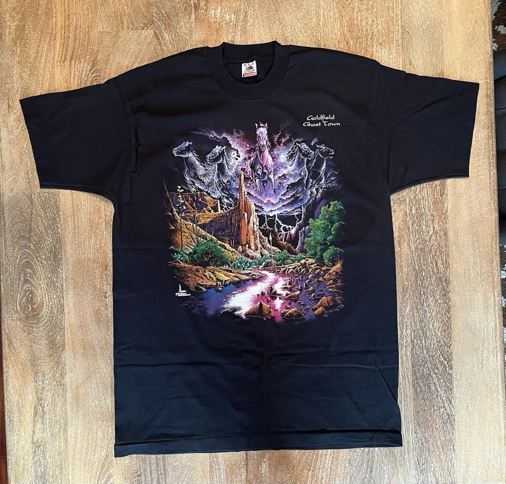 NOS Vintage 90s Wild Horse T Shirt XL Black Desert Canyon Graphic Single Stitch