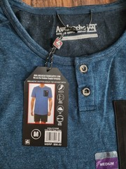 Avalanche Shirt Mens 2 Button Henley Tee Shirt Chest Patch Short Sleeve Indigo M