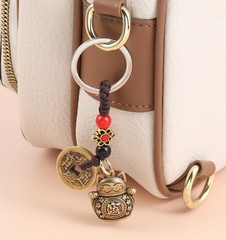 Lucky Cat Keychain, with Five Emperors Money Feng Shui Coins, Maneki Neko Goo…