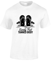 SANDY FEET TANNED BODY MENS T SHIRT CASUAL SUMMER CLOTHING COOL BEACH TOP