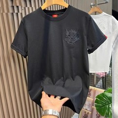 Men’s Dragon Embroidery T-Shirt Casual Short Sleeve Cotton Hip Hop Tee Top