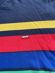 Levis Striped T Shirt Mens Large L Navy Blue Red Yellow Green Retro Graphic Tee