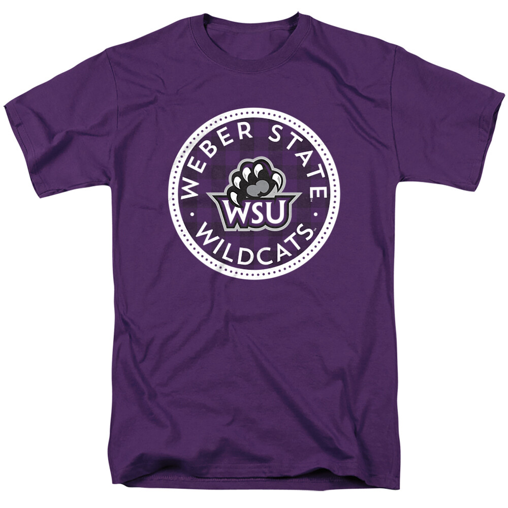 Weber State University Adult T-Shirt Plaid Badge, Purple, S-4XL