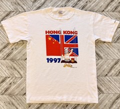 VTG Hong Kong T-Shirt Mens Medium White China United Kingdom Handover Flag Logo