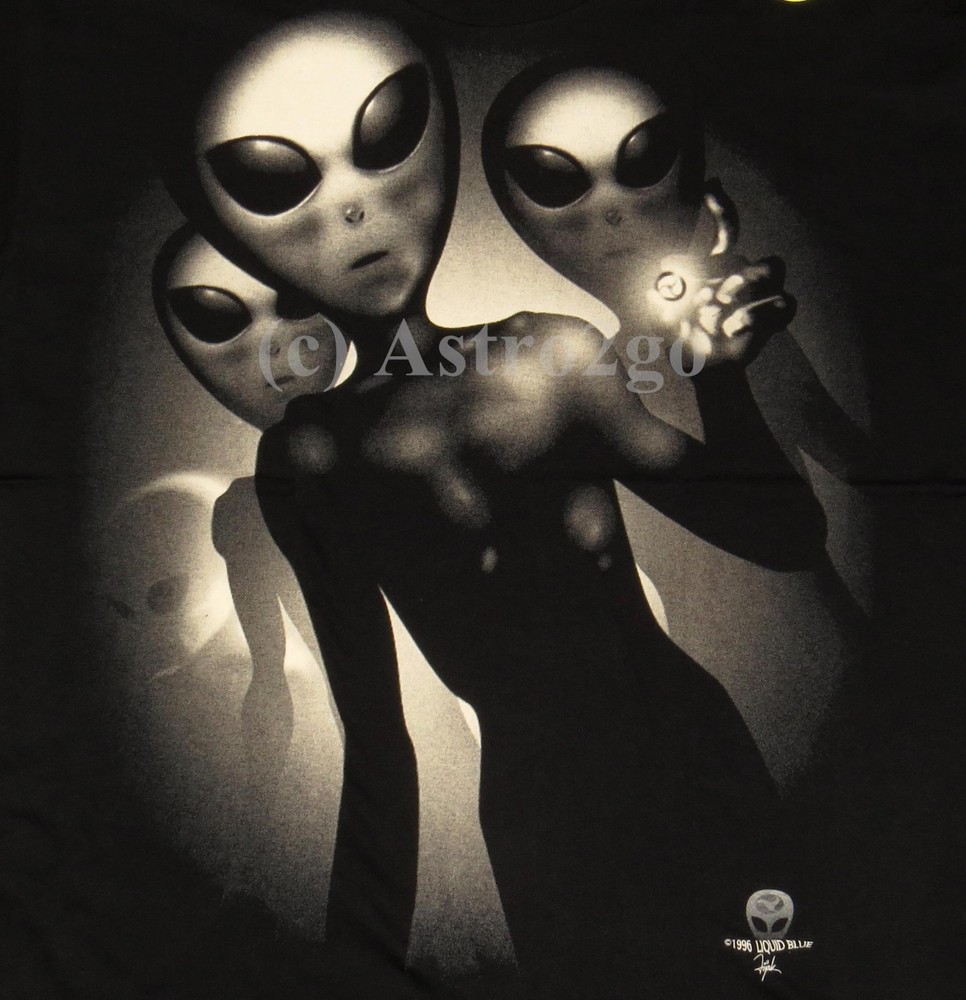 ALIEN VISITORS-Liquid Blue Roswell UFO 2 sided Glow Lng Sleeve T Shirt L XL only