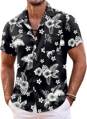 Mens Hawaiian Shirt Short Sleeve Floral Button Down Tropical Beach Casual Top