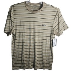 RVCA Sweep Stripe Crew SS Shirt Mens Small Tan Black White Logo