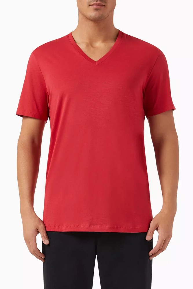 Armani Exchange Men’s Slim Fit Basic Pima V Neck Tee, Red, Sz Large