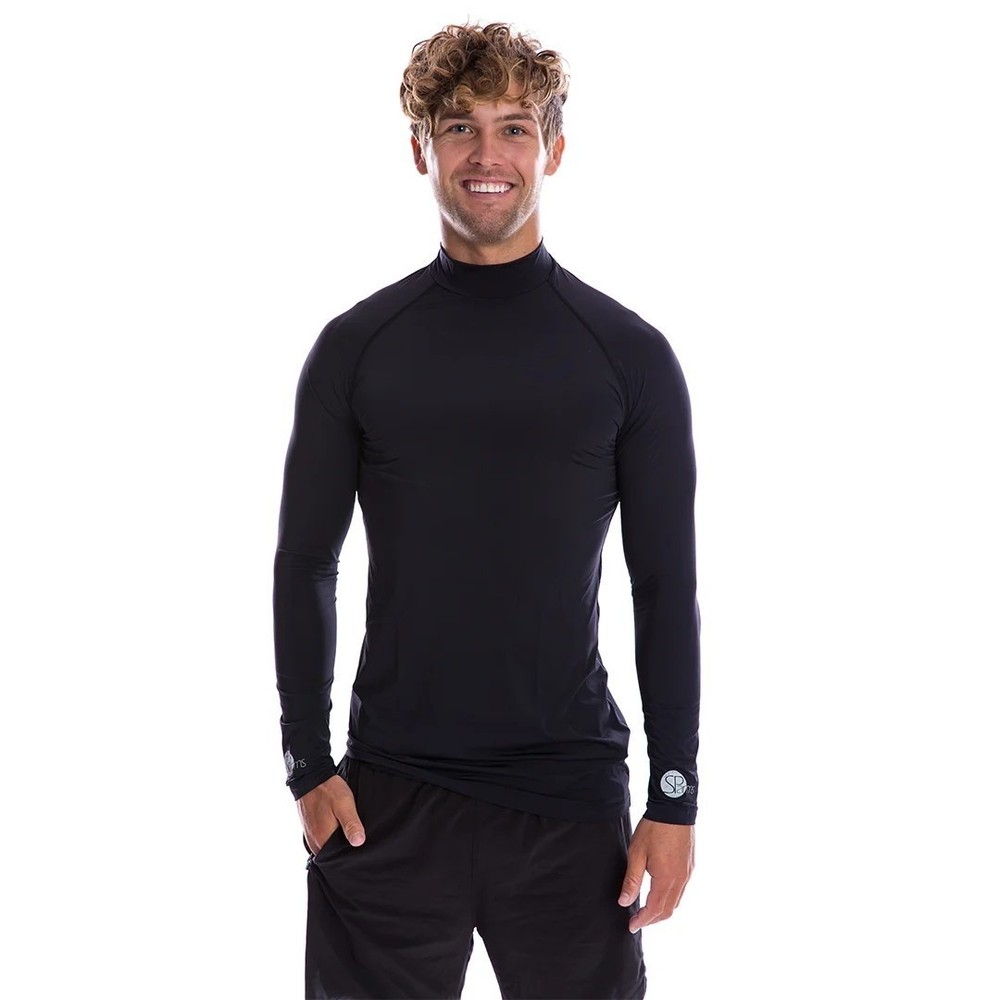 SPArms Men High Neck Sun Protection Body Shirt Size Large UPF 50+ Black Outdoor