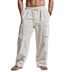 new Men’s Cotton Linen Cargo Pants – Elastic Waist Summer Fit