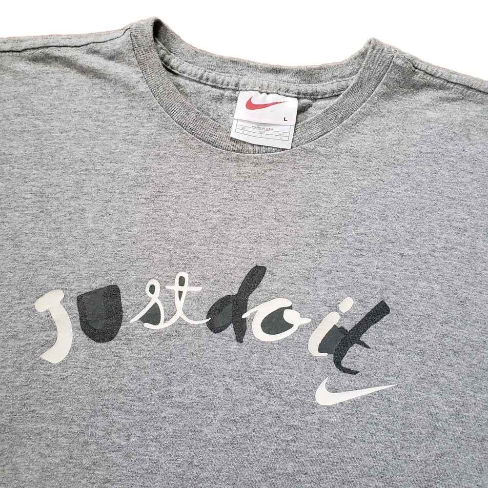 Vintage 90s Nike Just Do It Sz Large USA Made Mens BOXY Grey T-Shirt Spellout