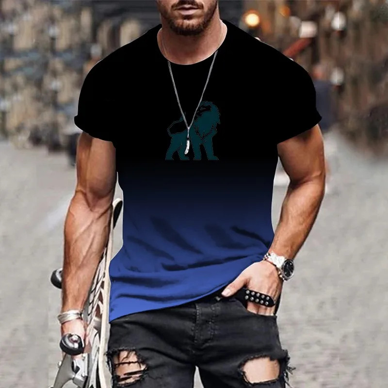 Trendy and fashionable new men’s T-shirt 3D printed gradient printed top summer