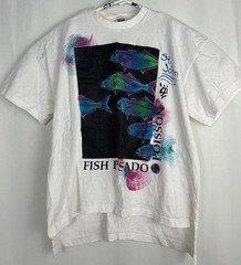 Vintage 1990 St. John Hand Painted Fish T Shirt Nature Tee One Size Fish Pescado