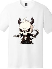 Chibi Horned Skull Reaper Red Eyes Scythe Knife Gothic Unisex Cotton Graphic Tee