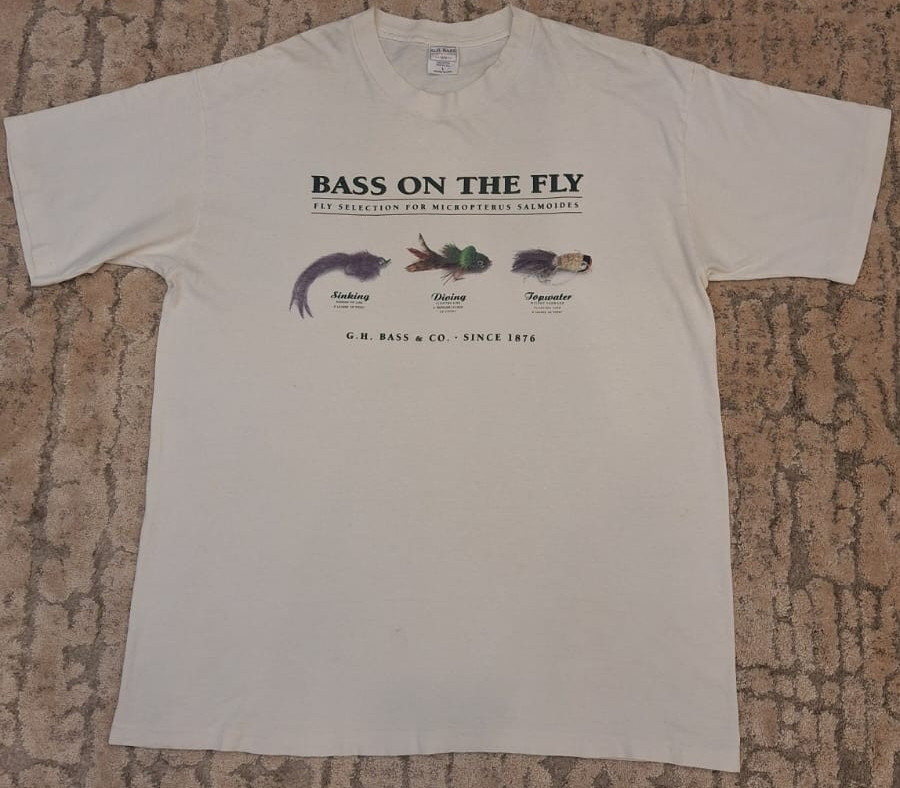 Vintage G.H. Bass Bass On The Fly Fishing T-Shirt USA Made White Size L Cotton