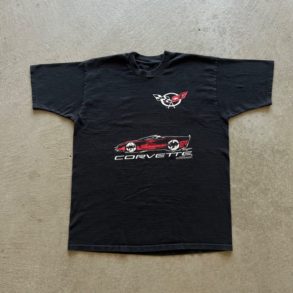 Vintage 90s C5 Corvette Shirt Size XL Black John Cafaro Art Sports Car Chevy