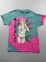 Spencer’s Shirt Mens Small Multicolor Anime Weed Girl Graphic Tee 420 Tie-Dye