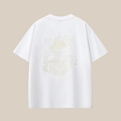 Men’s Dragon Sword Embroidered Cotton Short Sleeve T-Shirt Loose Casual Tee