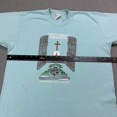 Vintage 80s Jesus Church T Shirt Size XL (Fits Smaller) Blue
