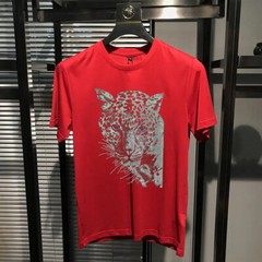 New Fashion Trend Leopard Hot Diamonds Rhinestones Summer Luxury Men T-Shirt
