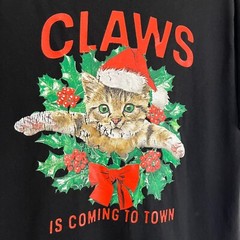 Holiday Time Christmas Santa Claws Is Coming to Town Cat Graphic Tee Mens Size L