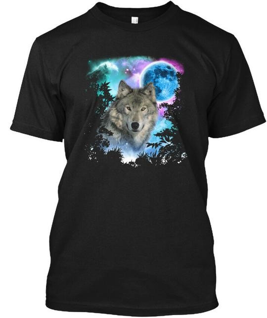 Grey Wolf Midnight Forest T-Shirt Made in the USA Size S to 5XL