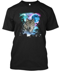 Grey Wolf Midnight Forest T-Shirt Made in the USA Size S to 5XL