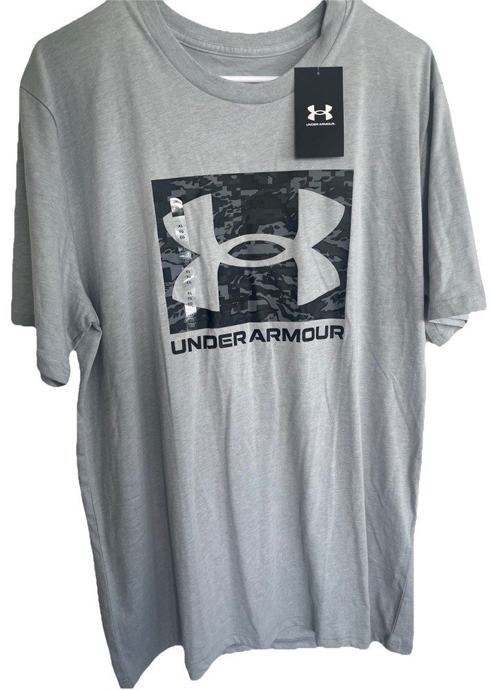 Under Armour UA Camo Logo Short Sleeve T-Shirt Mens Sz XL XG Gray Black Gym Run