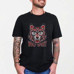 Wolf Spirit T-Shirt | Red & Black Indigenous Formline Wolf Head Tee Shirt