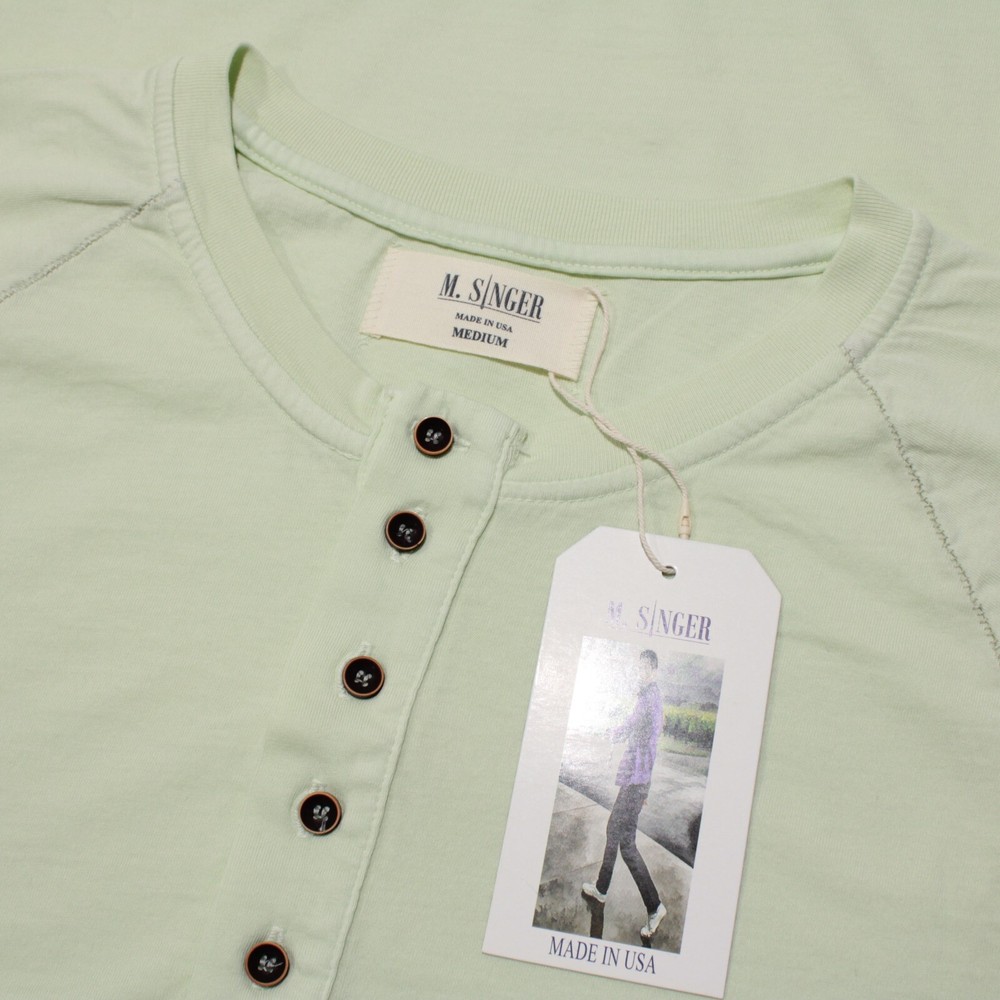 M. Singer NWT Short Sleeve Henley T-Shirt Size Medium in Apple Green 100% Cotton