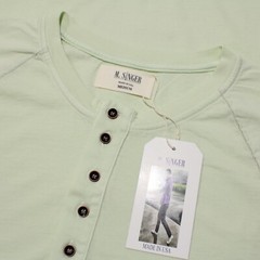 M. Singer NWT Short Sleeve Henley T-Shirt Size Medium in Apple Green 100% Cotton