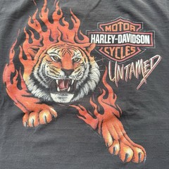 Vtg Harley Davidson Untamed Tiger Flame T Shirt XL Chopped Cut Sleeves Spokane