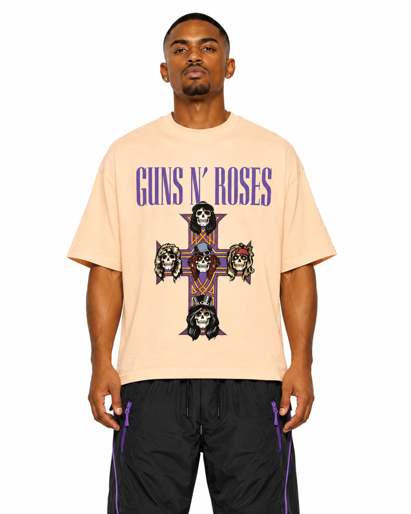 Sponsor Guns N Roses Cross Cream Graphic T-Shirt Vintage Style Hard Rock Retro