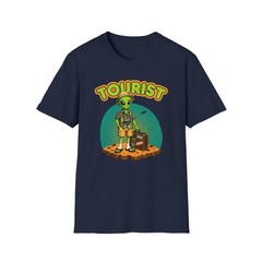 Funny Alien Tourist Retro Cartoon Hawaiian Shirt UFO Sci-Fi Graphic T-Shirt