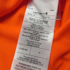 Carhartt Shirt Mens Medium Bright Orange Reflective Class 2 R Tech Performance